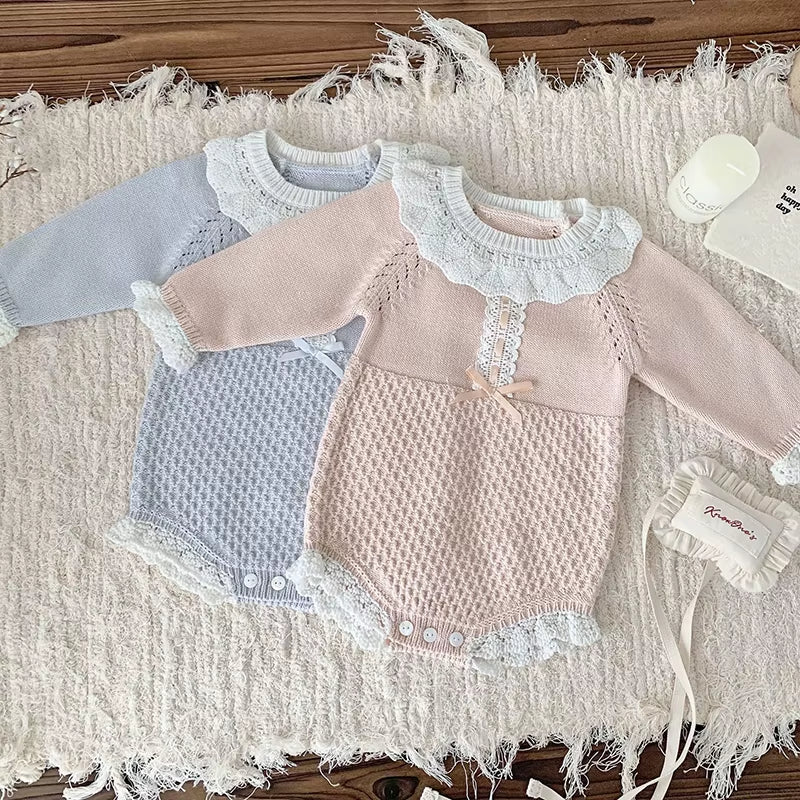 Rosebelle – Knitted Lace Ruffle Romper for Baby Girls