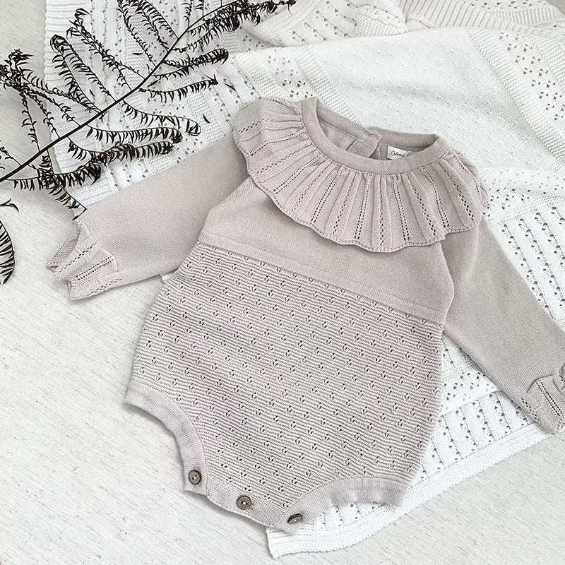 Rosebelle – Knitted Lace Ruffle Romper for Baby Girls