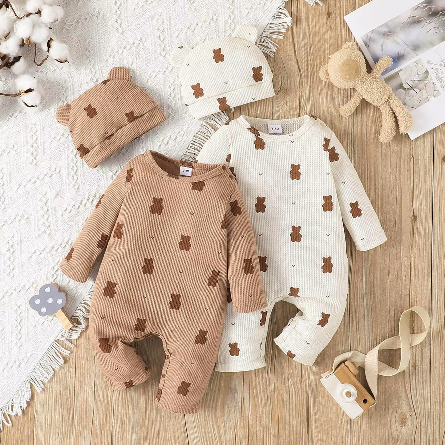 Bear & Bloom – Spring Romper with Hat for Baby Boys & Girls
