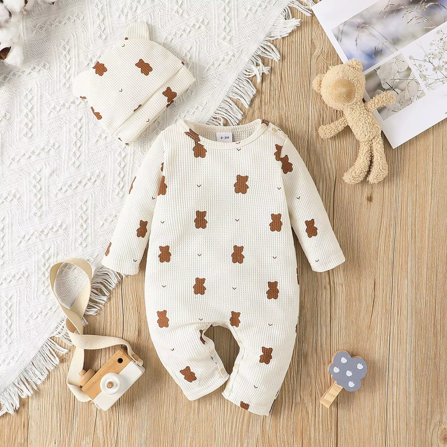Bear & Bloom – Spring Romper with Hat for Baby Boys & Girls
