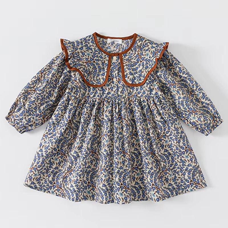 Blossom Belle – Long Sleeve Floral Princess Dress with Doll Collar for Girls