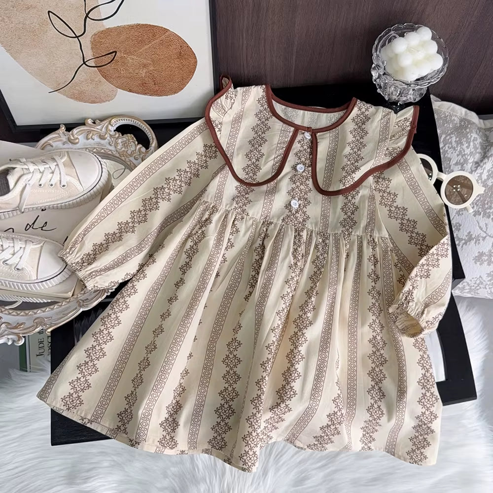 Blossom Belle – Long Sleeve Floral Princess Dress with Doll Collar for Girls