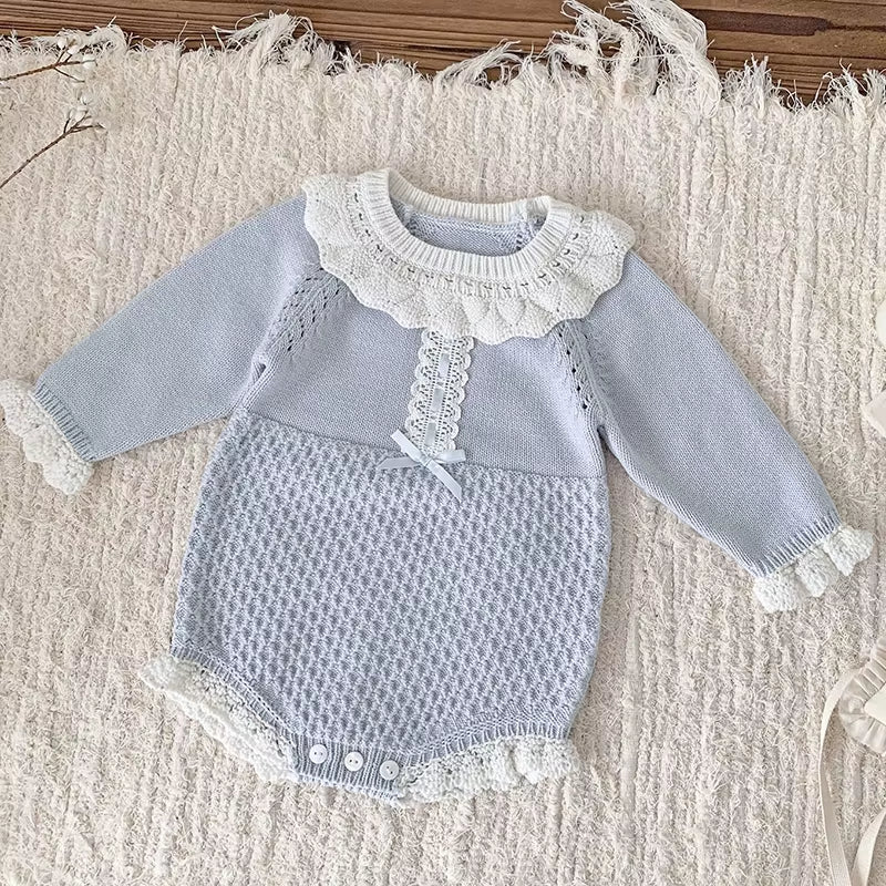 Rosebelle – Knitted Lace Ruffle Romper for Baby Girls
