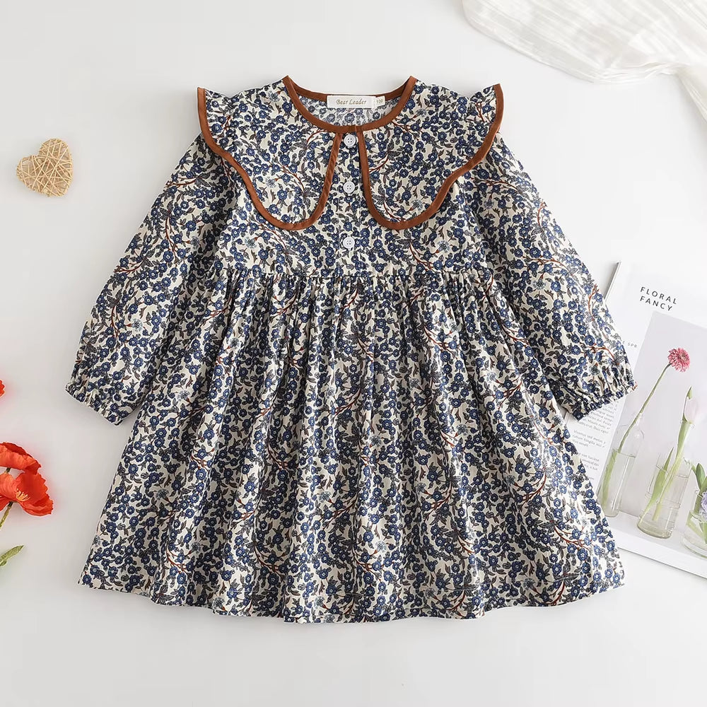 Blossom Belle – Long Sleeve Floral Princess Dress with Doll Collar for Girls