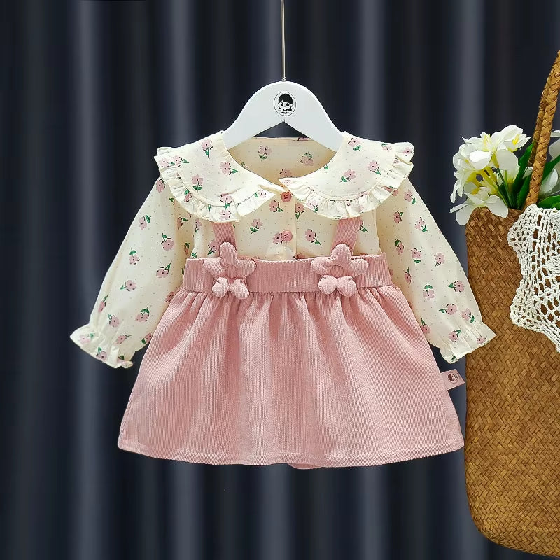 Autumn Blossom – Newborn Baby Girl Long Sleeve Princess Dress with Floral Lapel Design